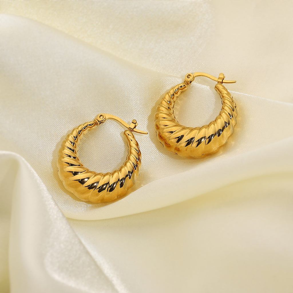 chunky gold oval hoops styling shot PVD coated