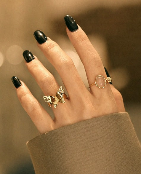 gold agate stone ring styling shot silver option