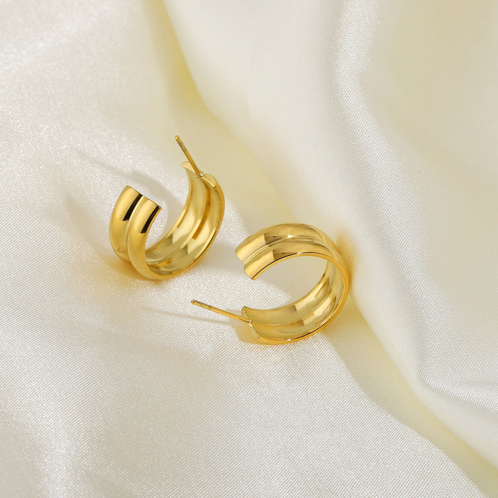 double link earrings PVD gold waterproof tarnish free