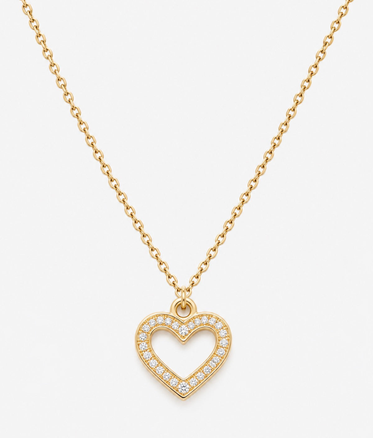 Tarnish free gold heart pendant necklace on white background