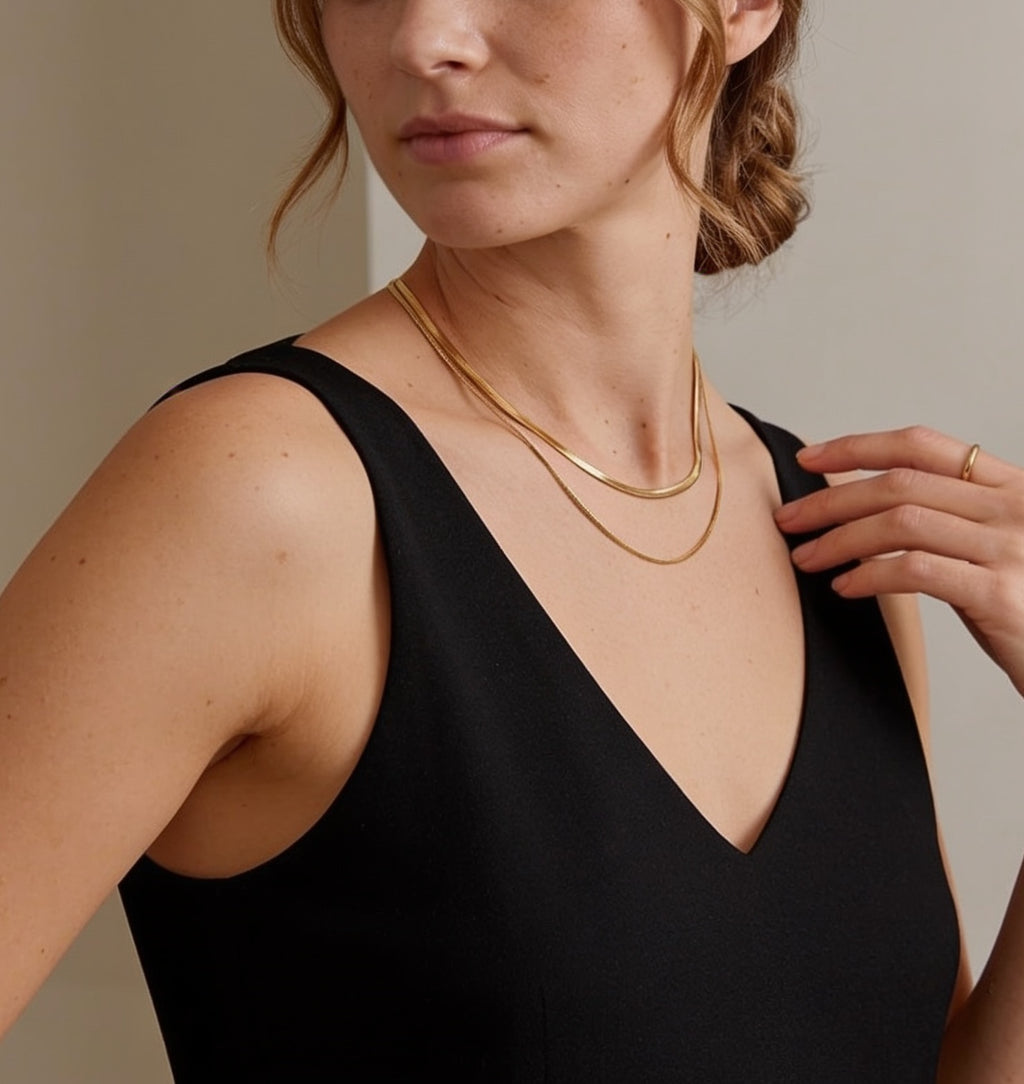 Stacking double Herringbone Necklace - Amara