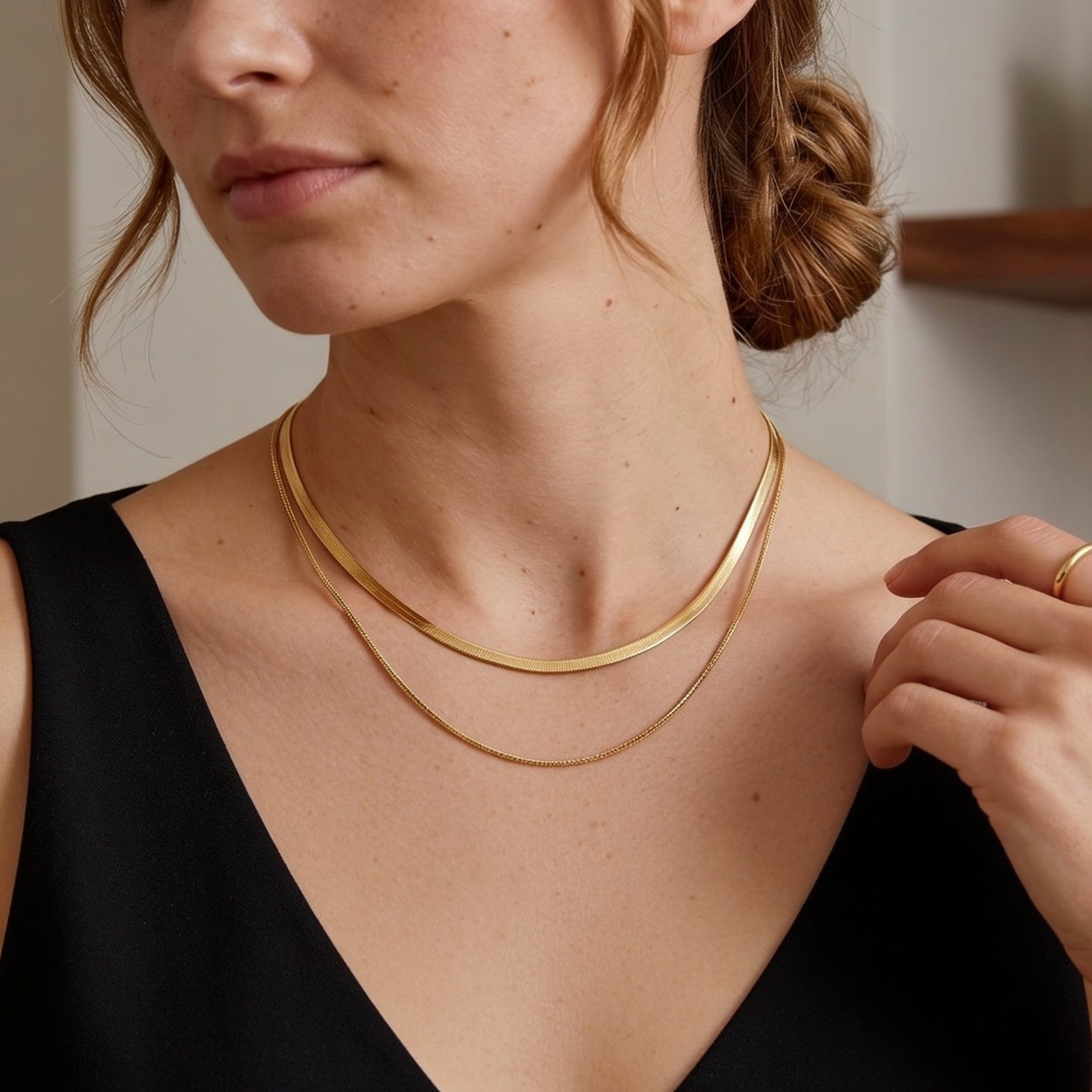 Stacking double Herringbone Necklace - Amara