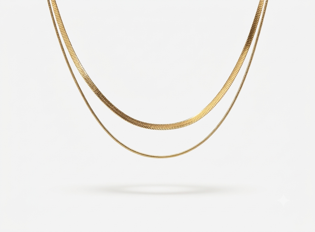 Stacking double Herringbone Necklace - Amara