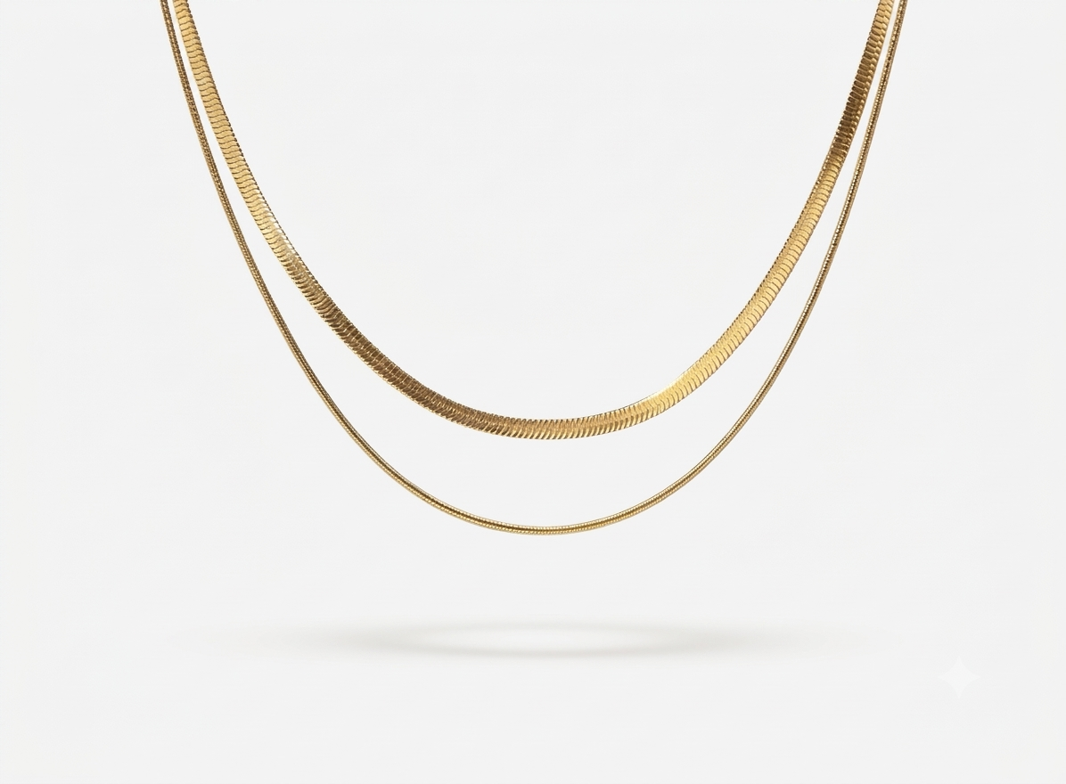 Stacking double Herringbone Necklace - Amara