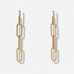 Gold chain-style earrings on a light gray background